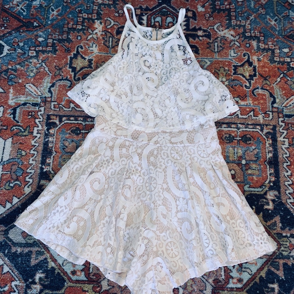 Cream Lace Pleated Romper